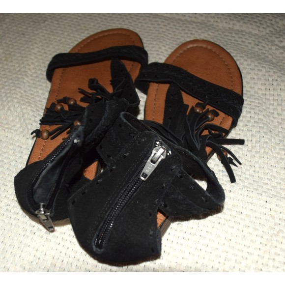 MinneTonka Black Leather Fringed Moccasin / Havana Sandals Flats Size 7 - Picture 2 of 3